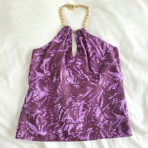 Milly of New York Chain Keyhole Halter Top Women's 6 Purple Abstract 100%‎ Silk